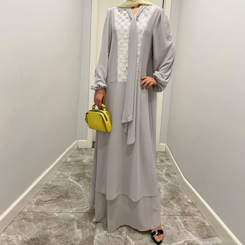 1338 chiffon sequin muslim abaya long dress