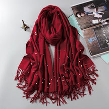 BR001  Plain Faux Cashmere Beaded Scarf