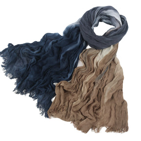 SS009  Modal Tie-Dye Oil Painting Style Two-End Fringed Crinkled Hijab
