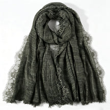 YC007  Plain Polyester Crinkle Lace Panel Fringe Hijab