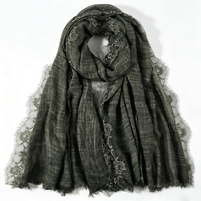 YC007  Plain Polyester Crinkle Lace Panel Fringe Hijab