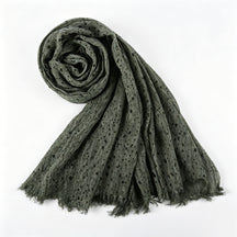 WJ197  Plain Polka Dot Polyester Crinkle Hijab with Short Fringe