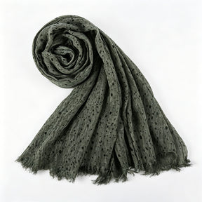 WJ197  Plain Polka Dot Polyester Crinkle Hijab with Short Fringe