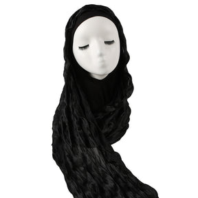 WJZH09  Plain Solid Polyester Crinkle Hijab with Inner Cap Set