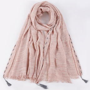 YC008  Crinkle Drawstring Polyester Fringe Tassel Hijab