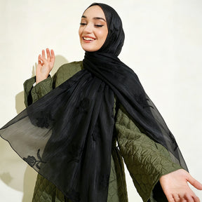 WJ103  Sea Island Silk Embroidered Sun Protection Hijab