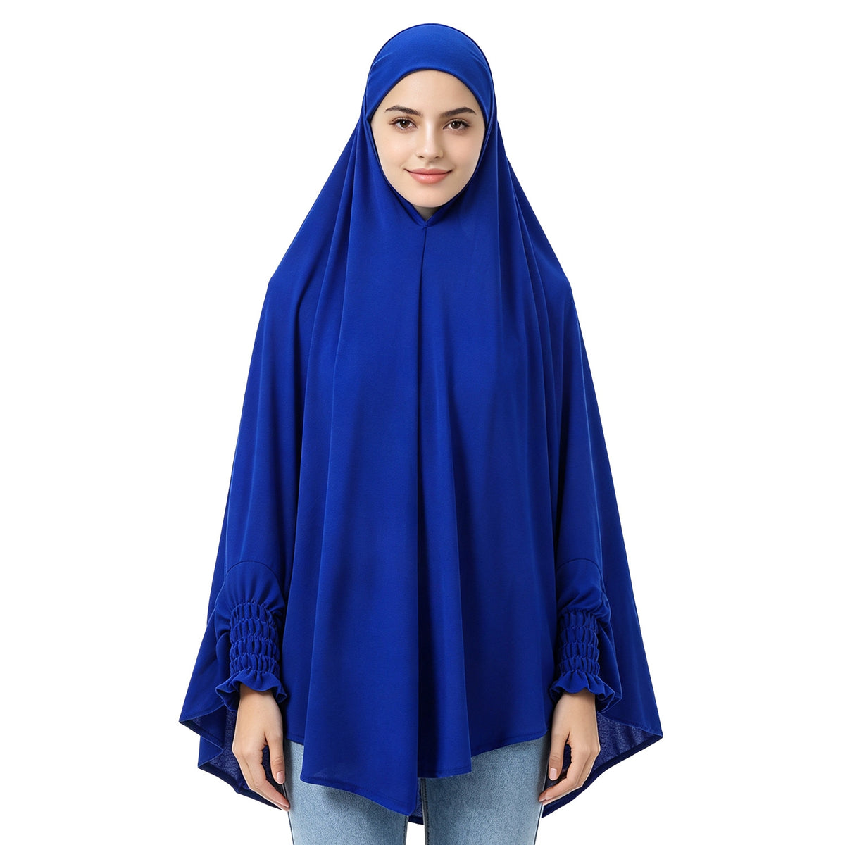 22201-22210  Plain High-Stretch Polyester Ruffled-Edge Sleeve Hijab