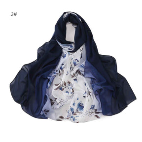 YZ202  Ombre Floral Print Pearl Chiffon Hijab