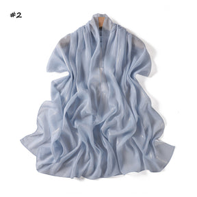 YZ375  Plain Silver Thread Crinkled Chiffon Hijab