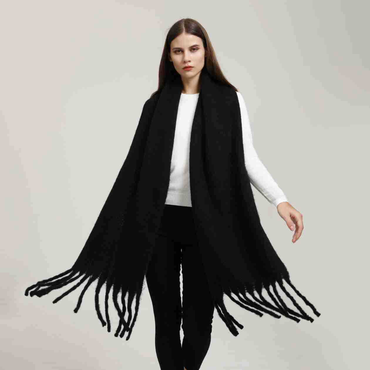 DJ004  Winter Warm Scarf - Plain & Elegant Tassels