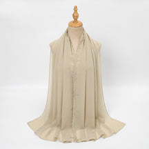 VE163  Plain Embroidered Rhinestone Pearl Chiffon Hijab