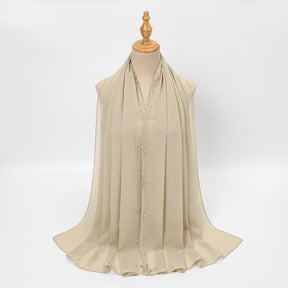 VE163  Plain Embroidered Rhinestone Pearl Chiffon Hijab