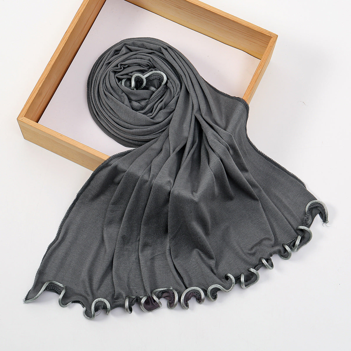 SW053  Plain Mercerized Cotton Jersey Wavy Edge Hijab