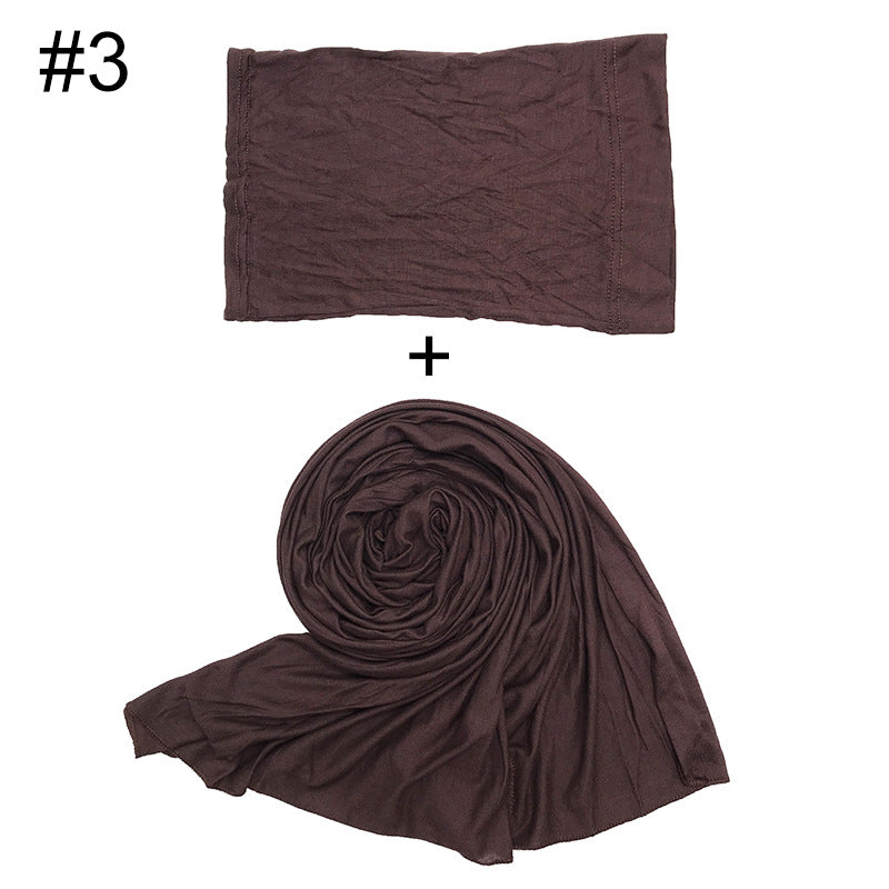 ND472  50*170cm  Small Size Plain Cotton Mercerized Cotton Soft Hijab with Undercap Set