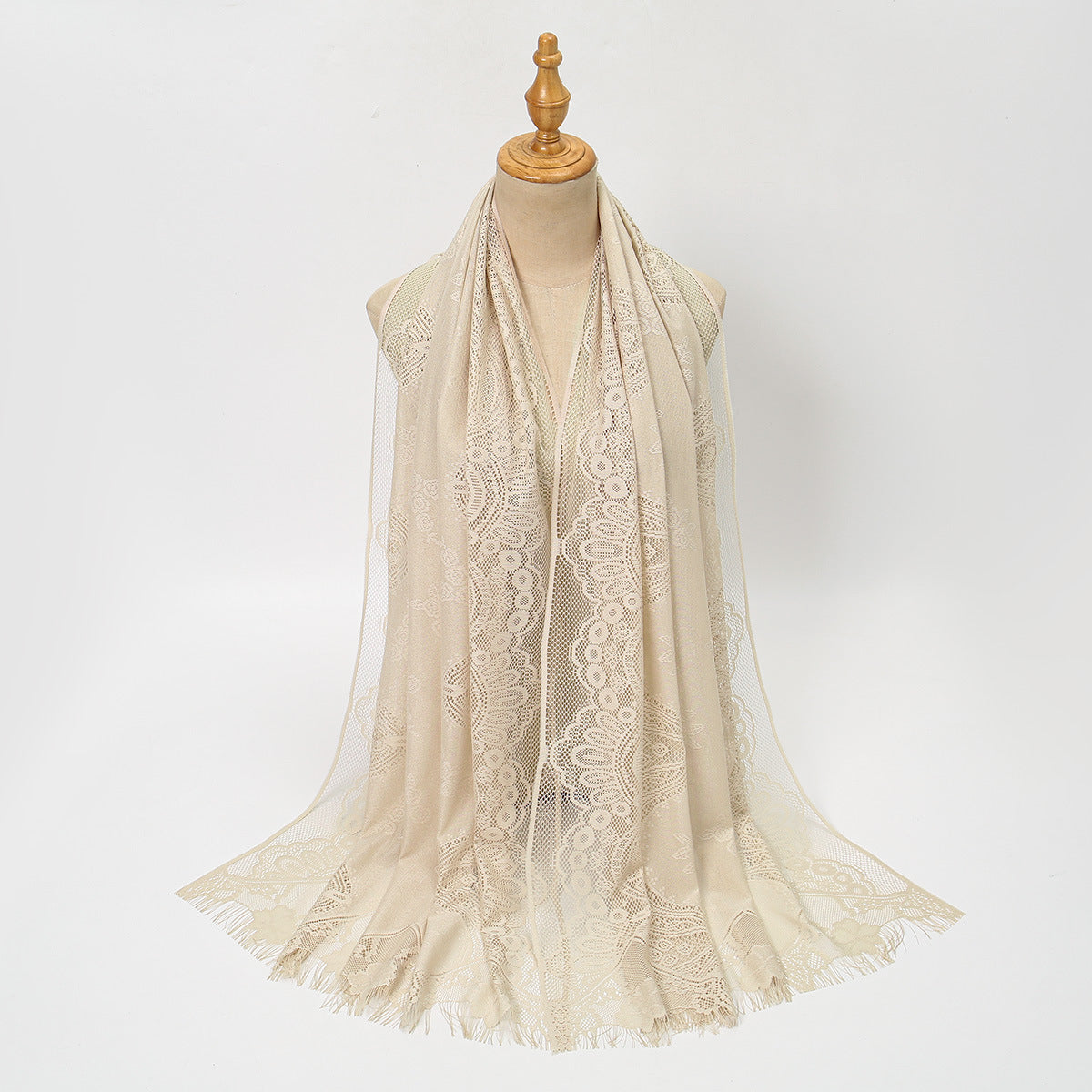 VE160  Plain Polyester Water Wave Cutout Lace Fringe Hijab