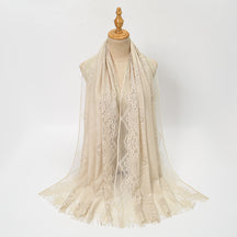 VE160  Plain Polyester Water Wave Cutout Lace Fringe Hijab