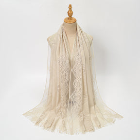 VE160  Plain Polyester Water Wave Cutout Lace Fringe Hijab