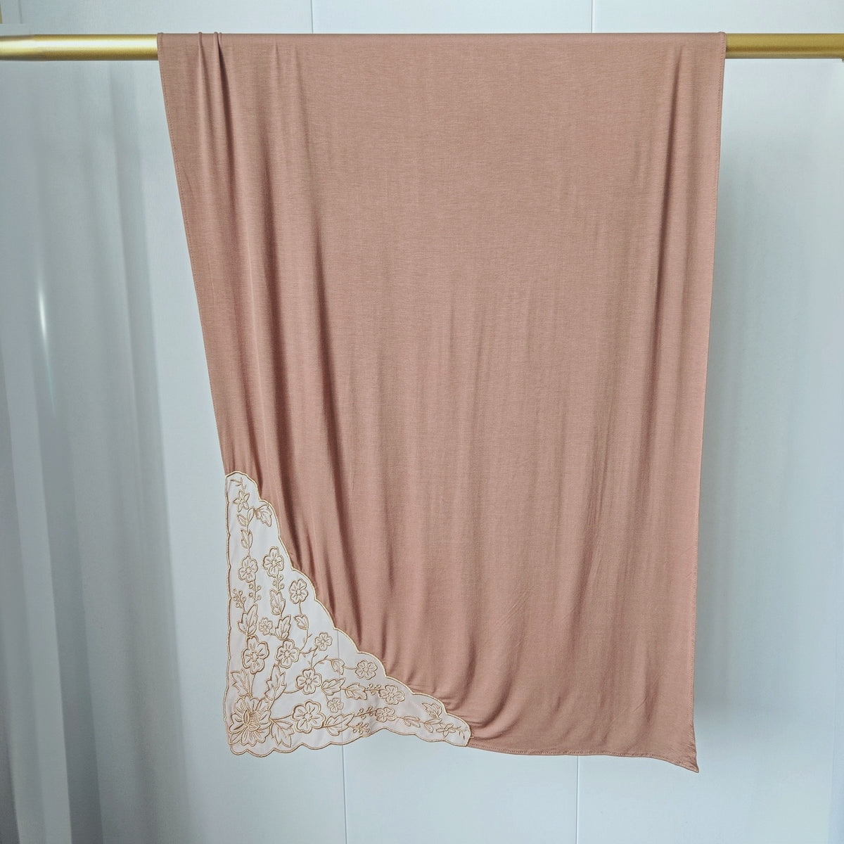 JBCX001  Plain Bamboo Fiber Jersey Hijab with Embroidered Lace
