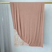 JBCX001  Plain Bamboo Fiber Jersey Hijab with Embroidered Lace
