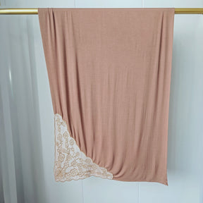 JBCX001  Plain Bamboo Fiber Jersey Hijab with Embroidered Lace