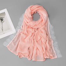SW161  Plain Lace Trim Polyester Hijab