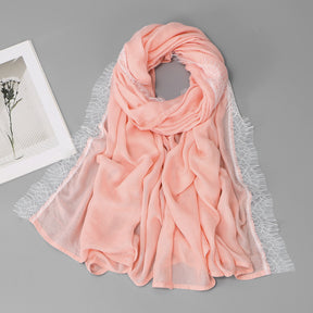 SW161  Plain Lace Trim Polyester Hijab