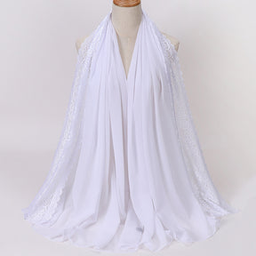 珍珠 边 Plain Chiffon Lace Hijab - Color Option