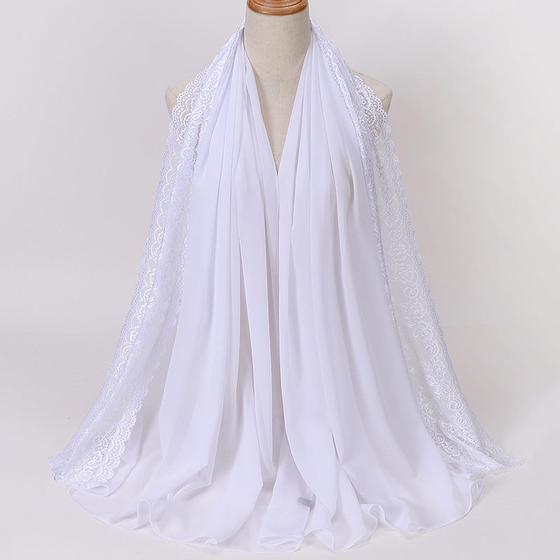 珍珠 边 Plain Chiffon Lace Hijab - Color Option