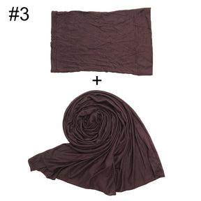 ND474  85*185cm Large Size Plain Mercerized Cotton Soft Jersey Hijab with Undercap Set