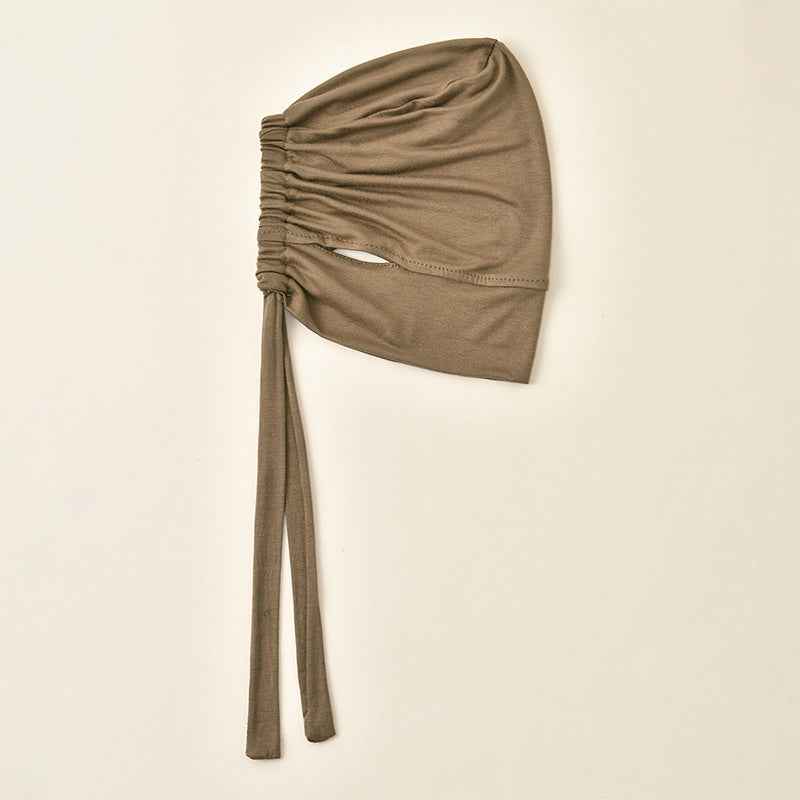 MSL139  Drawstring Plain Mercerized Cotton Hijab Cap - with Ear Openings