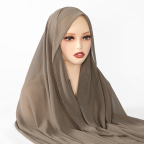 VS911 Solid Color Chiffon Hijab with Undercap Instant Hijab and Magnet Buckle, Anti-Fall All-Match Scarf