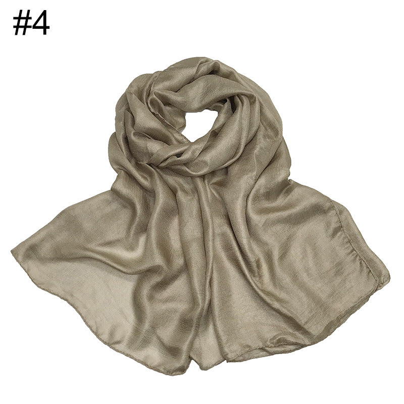 ND479 Linen Solid Color Faux Silk Soft Turban Shawl Scarf