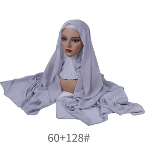 YZ136  Solid color pearl chiffon hijab and base hat combination