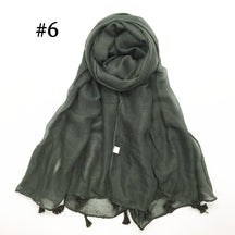ND06  Plain Polyester Flat-Finish Tassel-End Hijab