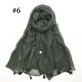ND06  Plain Polyester Flat-Finish Tassel-End Hijab