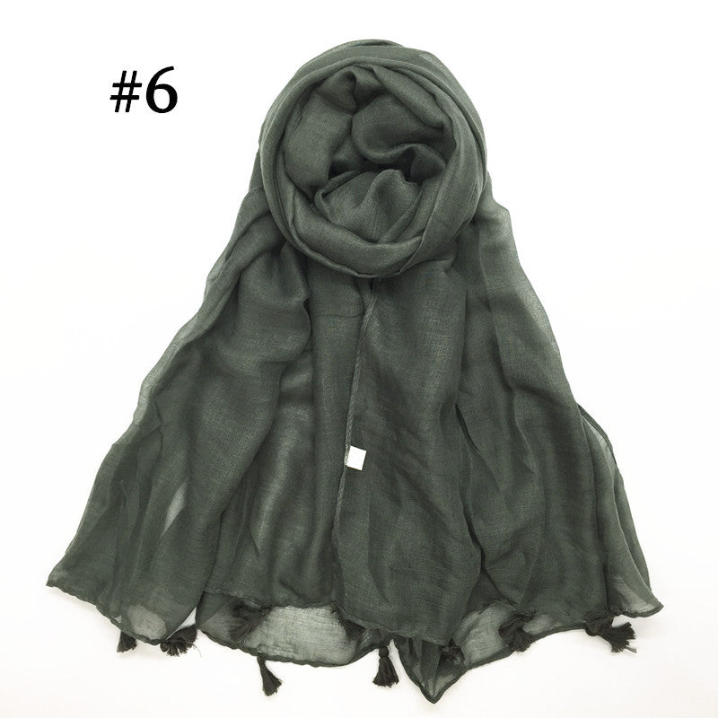 ND06  Plain Polyester Flat-Finish Tassel-End Hijab