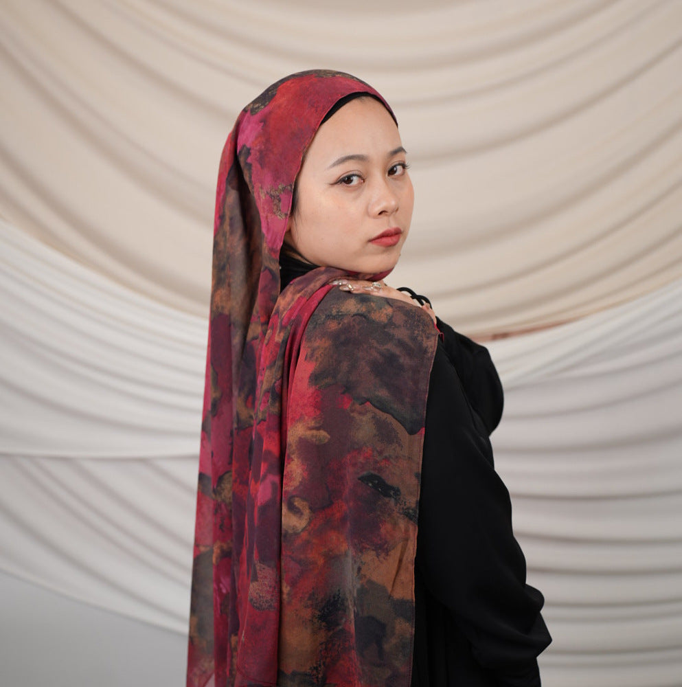 FZ001  Imitation silk double-sided oozing tie-dyed Muslim hijab