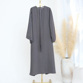 LRDB010+LRDB011  Fashion Print Elegant Cardigan Dress with Hijab Two-Piece Set