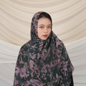 MD017  Modal Polyester Cotton Blend Floral Tie-Dye Single-Needle Hijab