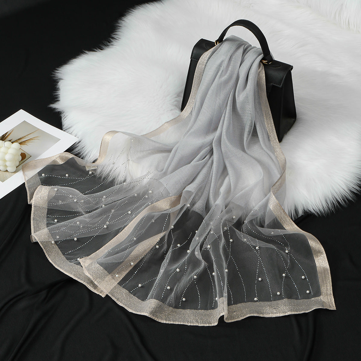 MZ070,71,72  Organza Pearl-Studded Women’s Sun Protection Scarf