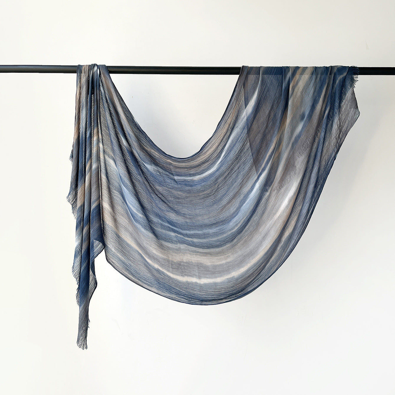 SS007  Gradient Rainbow Collection Short Tassel Crinkled Hijab