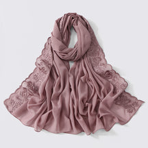VE139  Stylish Butterfly Embroidered Chiffon Hijab