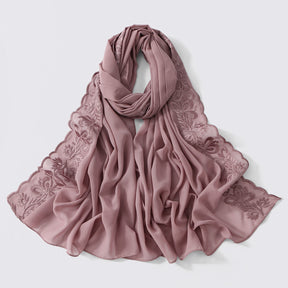 VE139  Stylish Butterfly Embroidered Chiffon Hijab