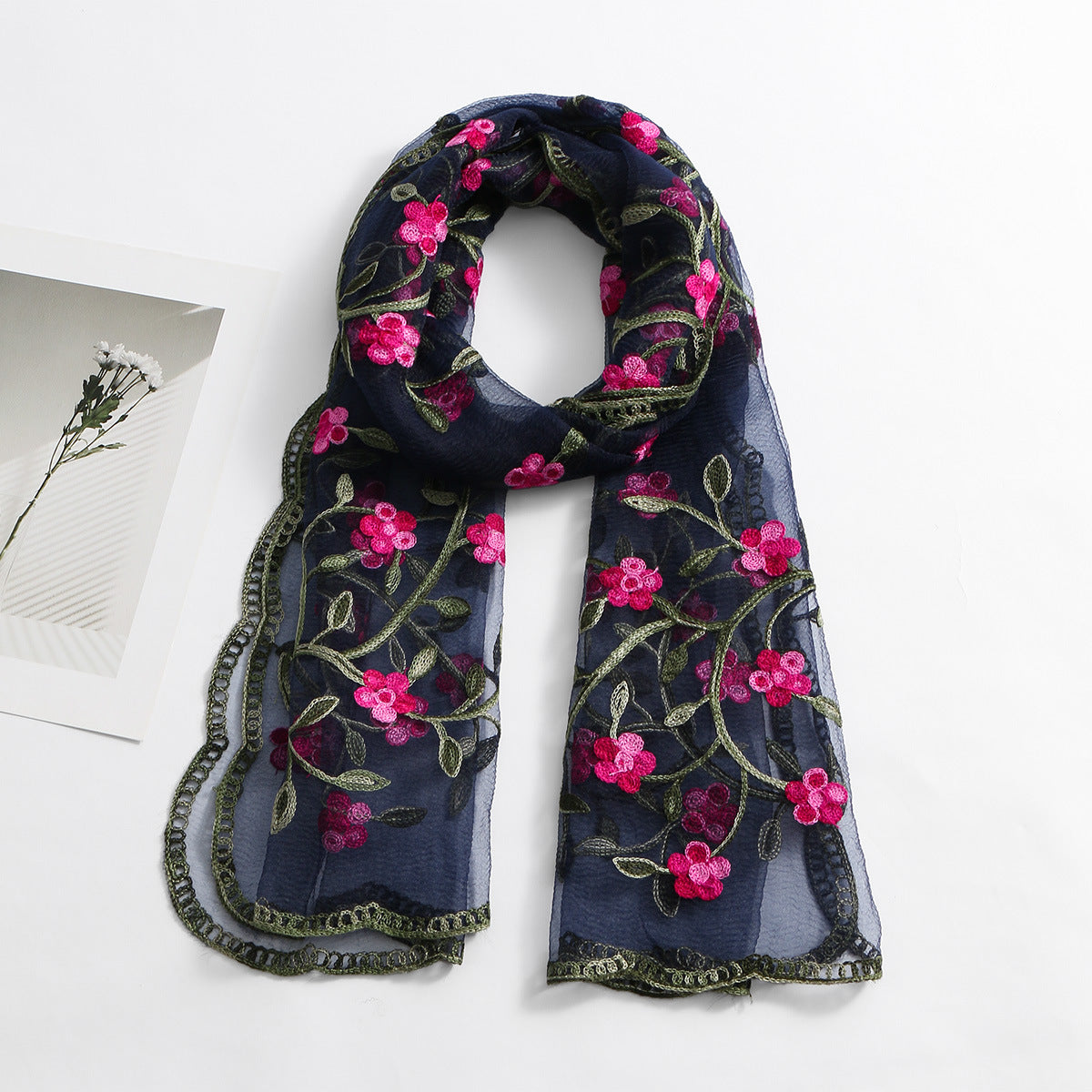 VE154  Nylon Embroidered Breathable Lightweight Hijab