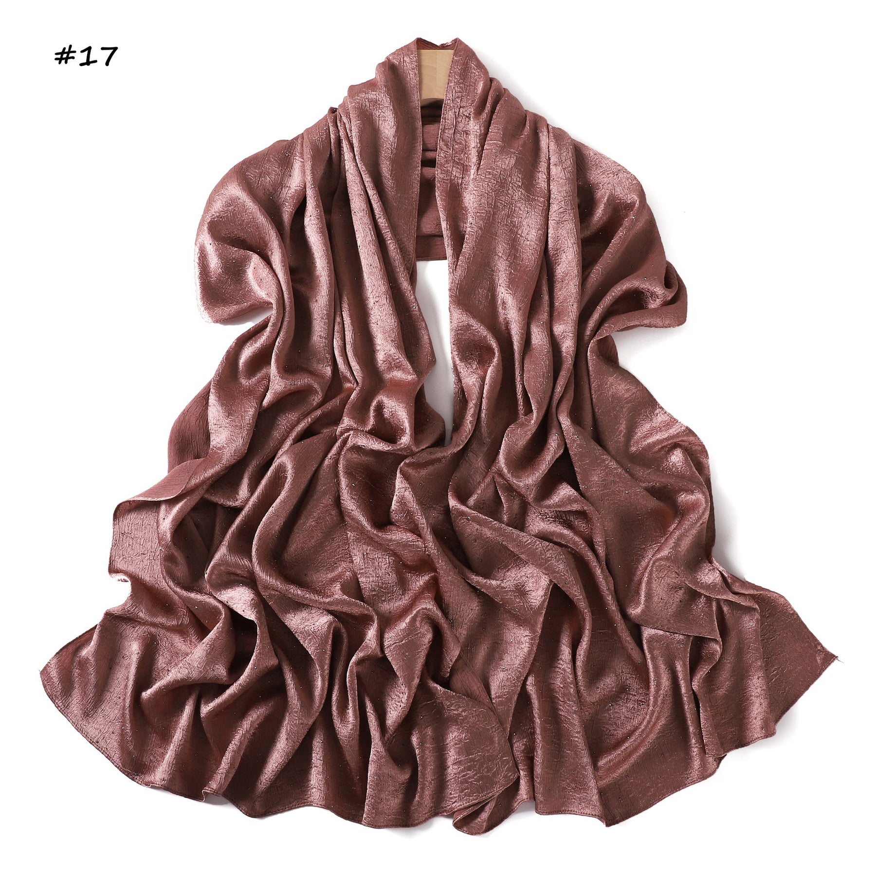 YZ325  Plain Hotfix Rhinestone Crinkled Satin Hijab