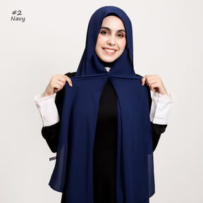 YZ316  Plain Silky Thick Chiffon Hijab with Built-in Magnetic Buckle and Matching Undercap