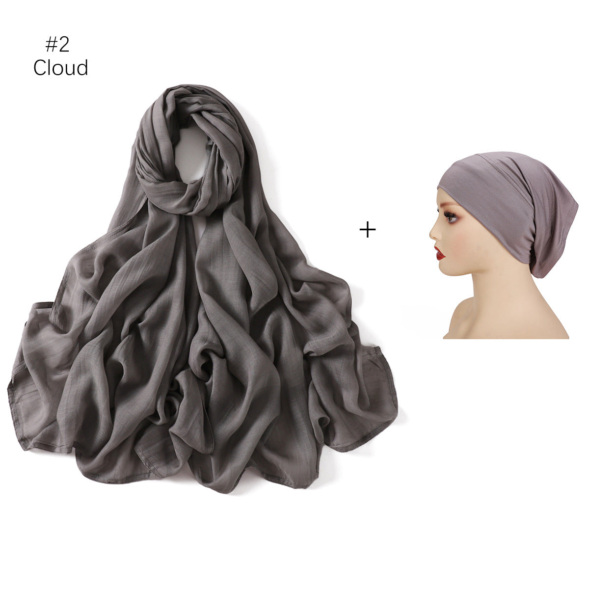 YZ235  Wide Edge Thin Modal Large Size Hijab/Scarf With Cap Set