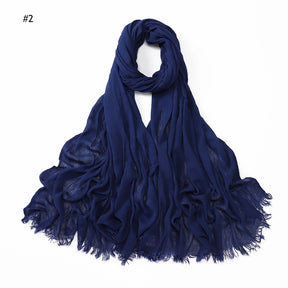 YZ28 Women's pleated solid color rayon two-end shawl breathable soft scarf