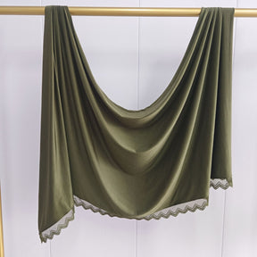 MLSL-457  Liquid Jersey Hijab with Lace L-Shaped Trim