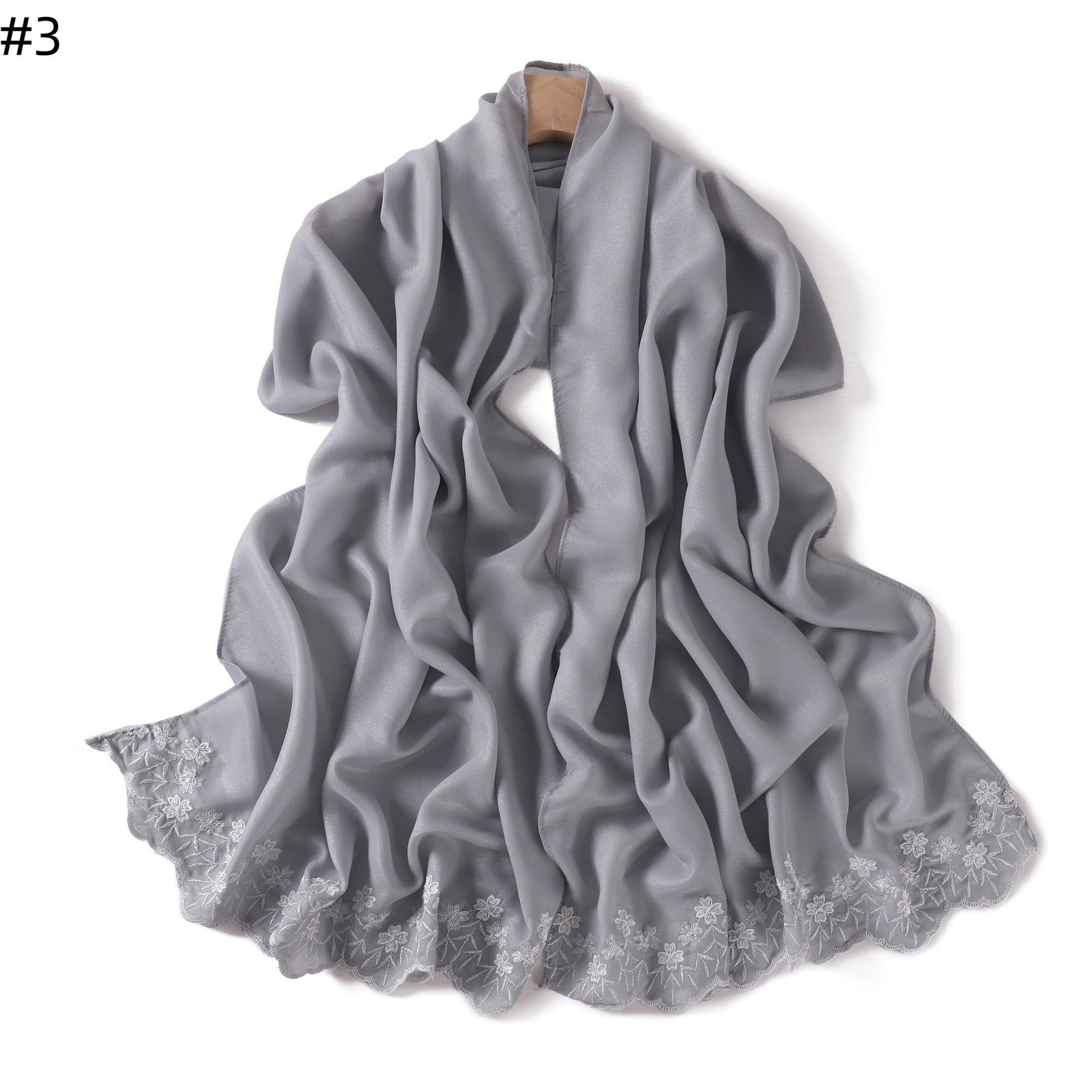 YZ339  Plain Embroidered Ends Shimmer Chiffon Hijab